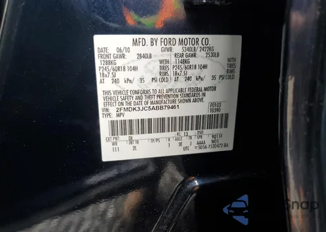 2010 Ford Edge Sel из США, поврежденный, VIN 2FMDK3JC5ABB79461